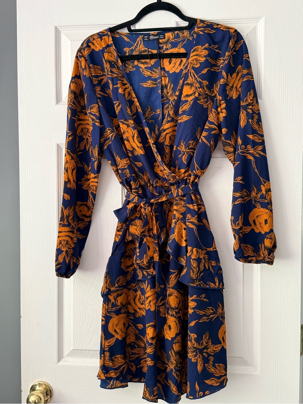 Gorgeous Navy & Orange Floral Wrap Midi Dress